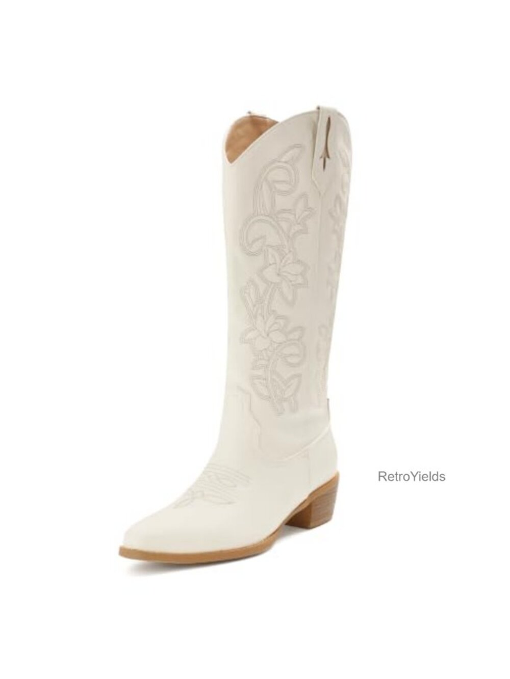 Faux Leather Western Cowboy Boots Mid Calf Block Heel Square Toe Women's